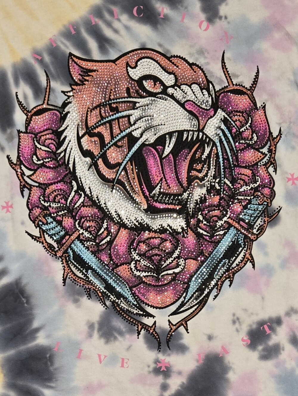 Affliction Black Label White, Pink & Black Roaring Tiger Graphic Tee